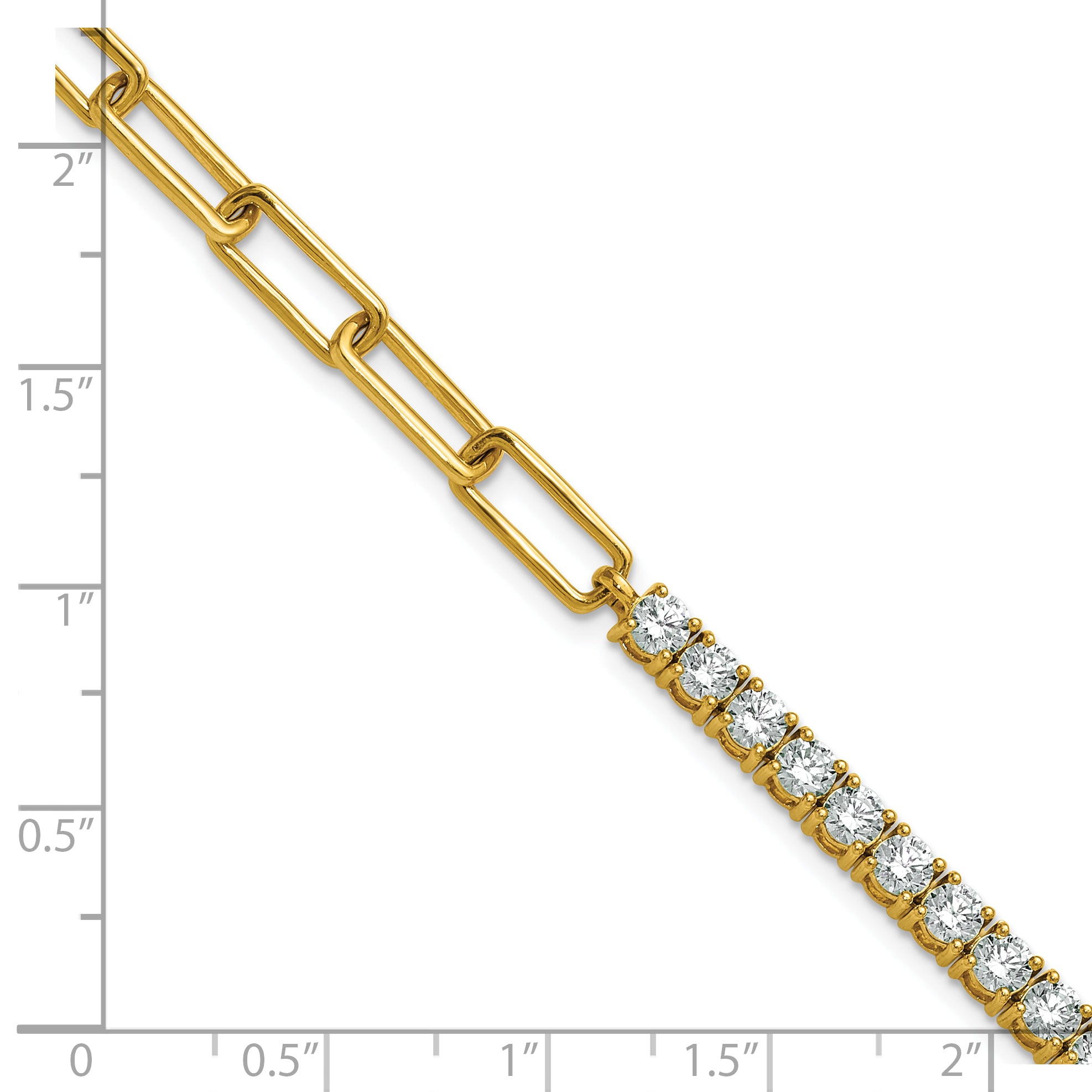 14k Yellow Gold 3 3/4 Ct. Lab Grown Diamond VS/SI+ G+ Half Paperclip 7 inch with an 1 inch exension Bracelet