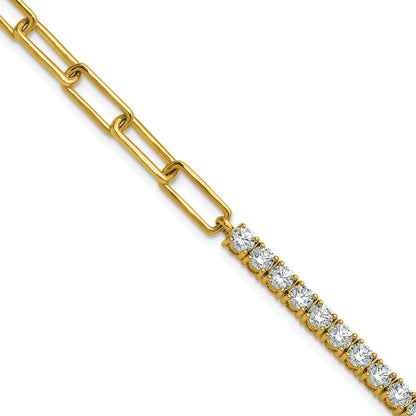 14k Yellow Gold 3 3/4 Ct. Lab Grown Diamond VS/SI+ G+ Half Paperclip 7 inch with an 1 inch exension Bracelet