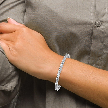 14K White Gold 7 Carat Lab Grown Diamond Vs+ F+ Complete Princess Bezel Set Tennis Bracelet