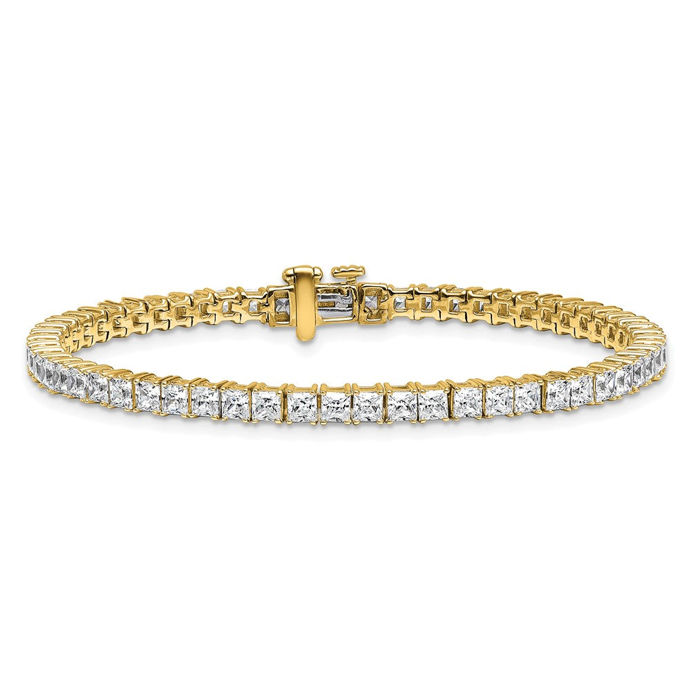 14K Yellow Gold 7 Carat Lab Grown Diamond Vs+ F+ Complete Princess Prong Set Tennis Bracelet