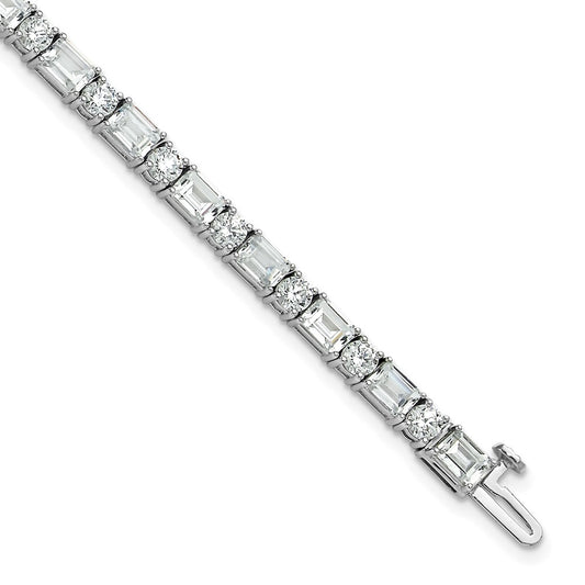 14k White Gold 10 Ct. Lab Grown Diamond VS/FG Emerald and Round 7 inch Tennis Bracelet