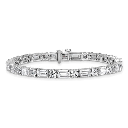 14K White Gold Vs+ F+ Lab Grown Emerald And Round Diamond Tennis Brac