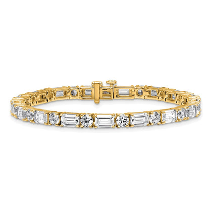 14K Yellow Gold Certified Vs Def Lab Grown Emerald And Round Diamond Tennis