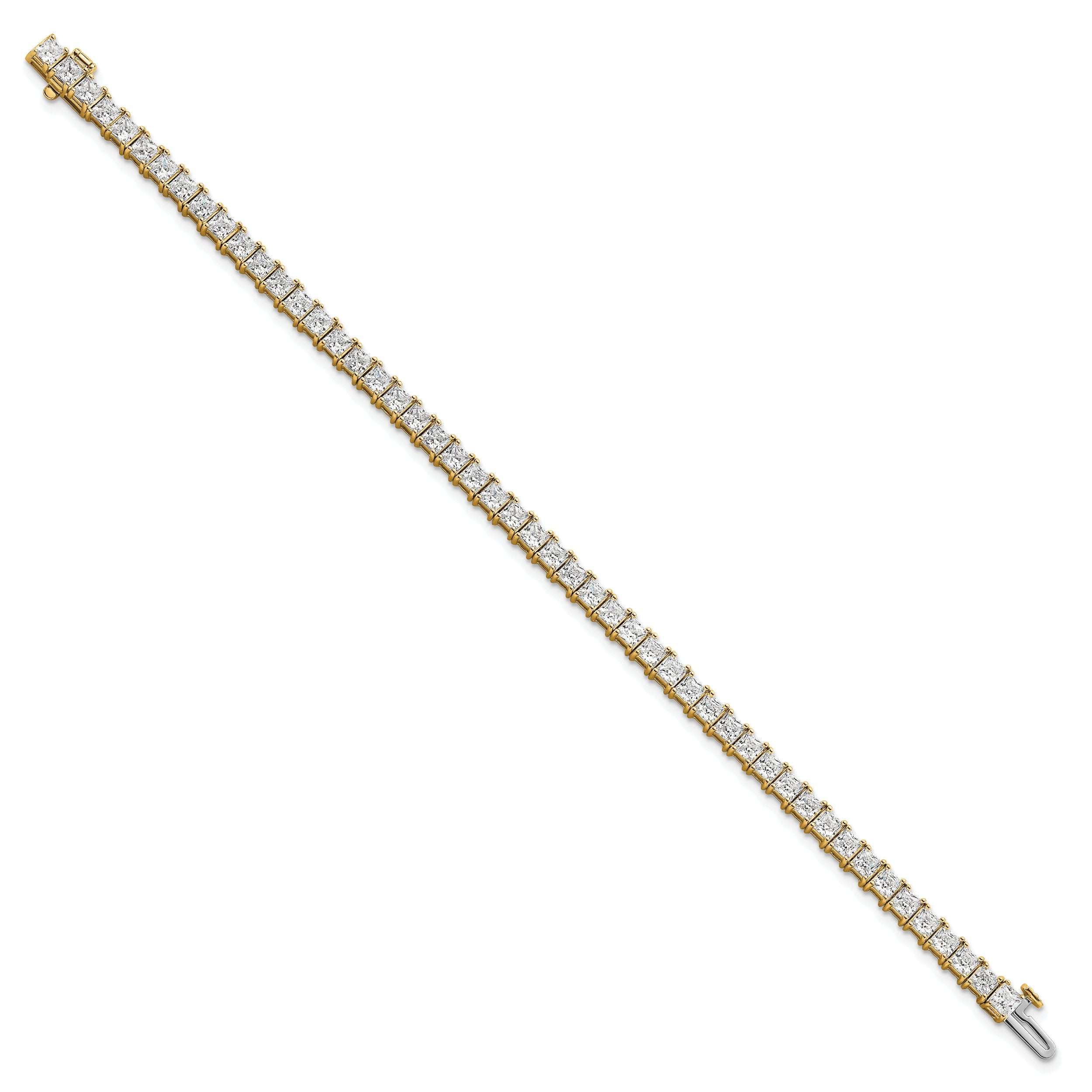 14K Yellow Gold 10 Carat Lab Grown Diamond Vs+ F+ Complete Princess Prong Set Tennis Bracelet