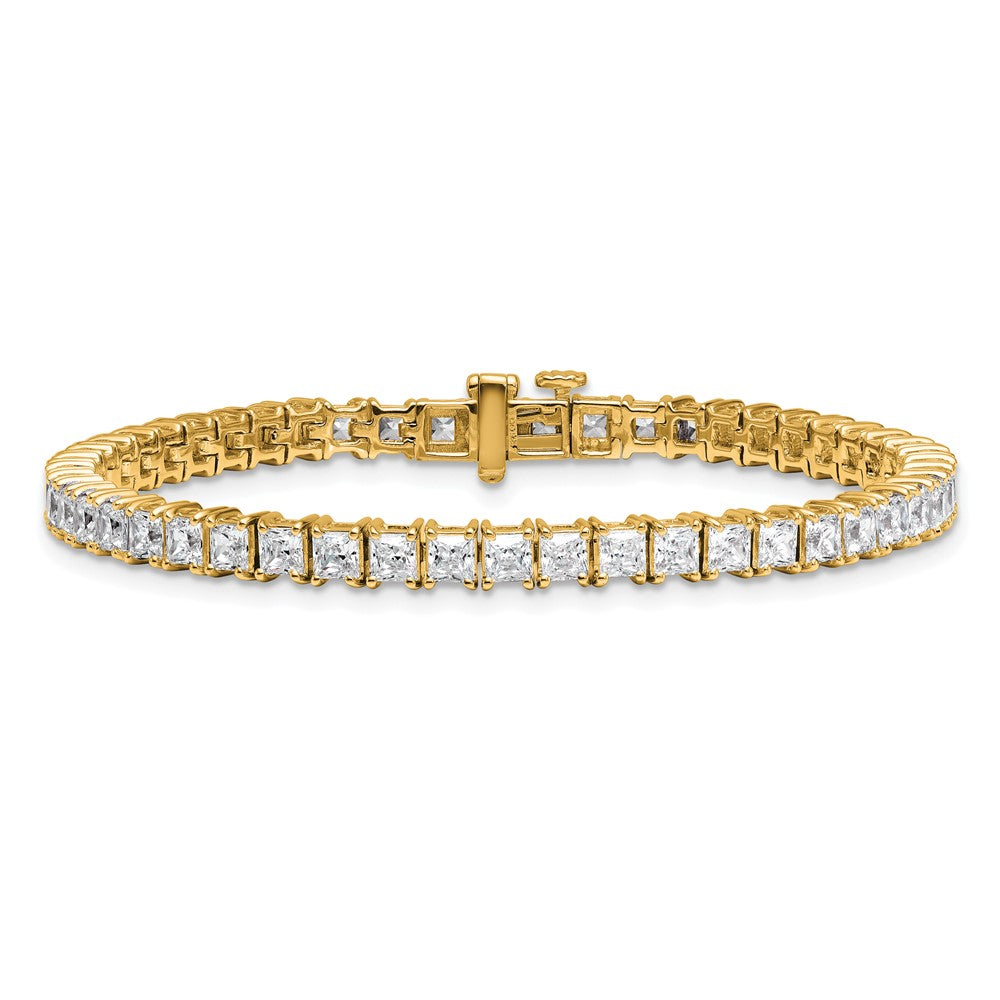 14K Yellow Gold 10 Carat Lab Grown Diamond Vs+ F+ Complete Princess Prong Set Tennis Bracelet