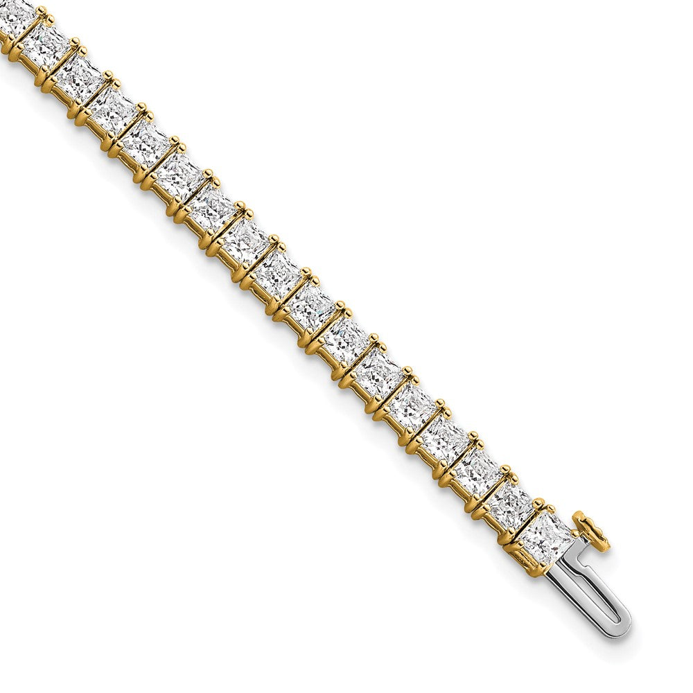 14K Yellow Gold 10 Carat Lab Grown Diamond Vs+ F+ Complete Princess Prong Set Tennis Bracelet