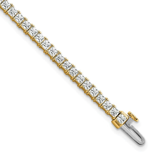 14K Yellow Gold 6 Carat Lab Grown Diamond Vs/Si+ G+ Princess Tennis Bracelet