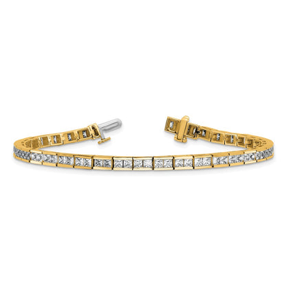 14K Yellow Gold 5 Carat Lab Grown Diamond Vs/Si+ G+ Complete Princess Bezel Set Tennis Bracelet
