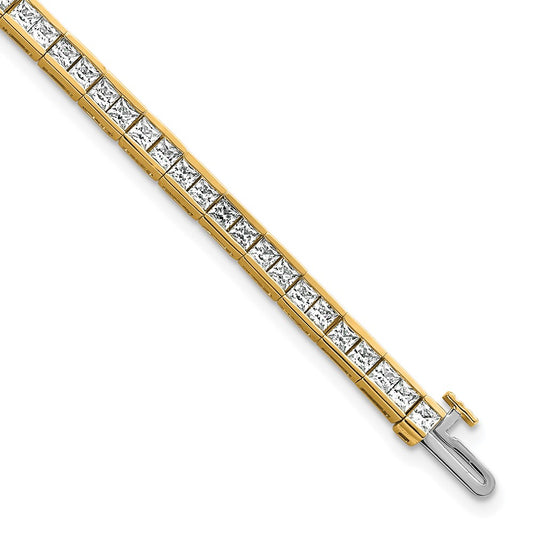 14K Yellow Gold 5 Carat Lab Grown Diamond Vs/Si+ G+ Complete Princess Bezel Set Tennis Bracelet