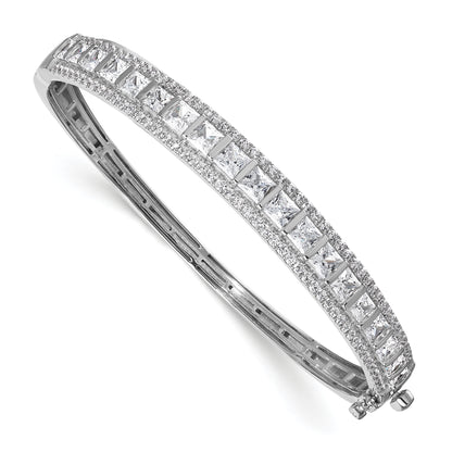 14k White Gold 5 Ct. Lab Grown Diamond VS/SI+ G+ Round and Princess Hinged Bangle Bracelet