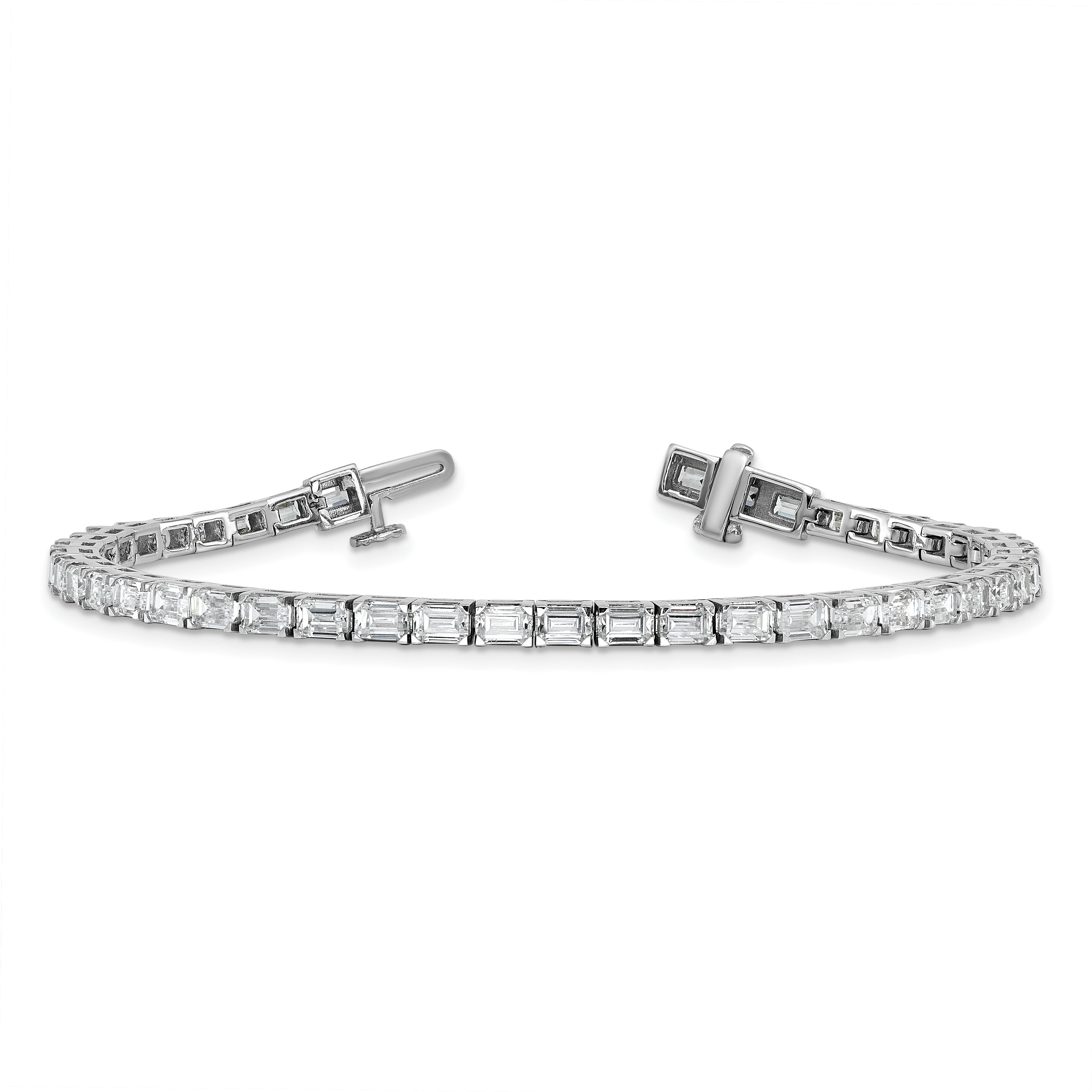 14k White Gold 7 Ct. Lab Grown Diamond VS/SI+ G+ Emerald Tennis Bracelet