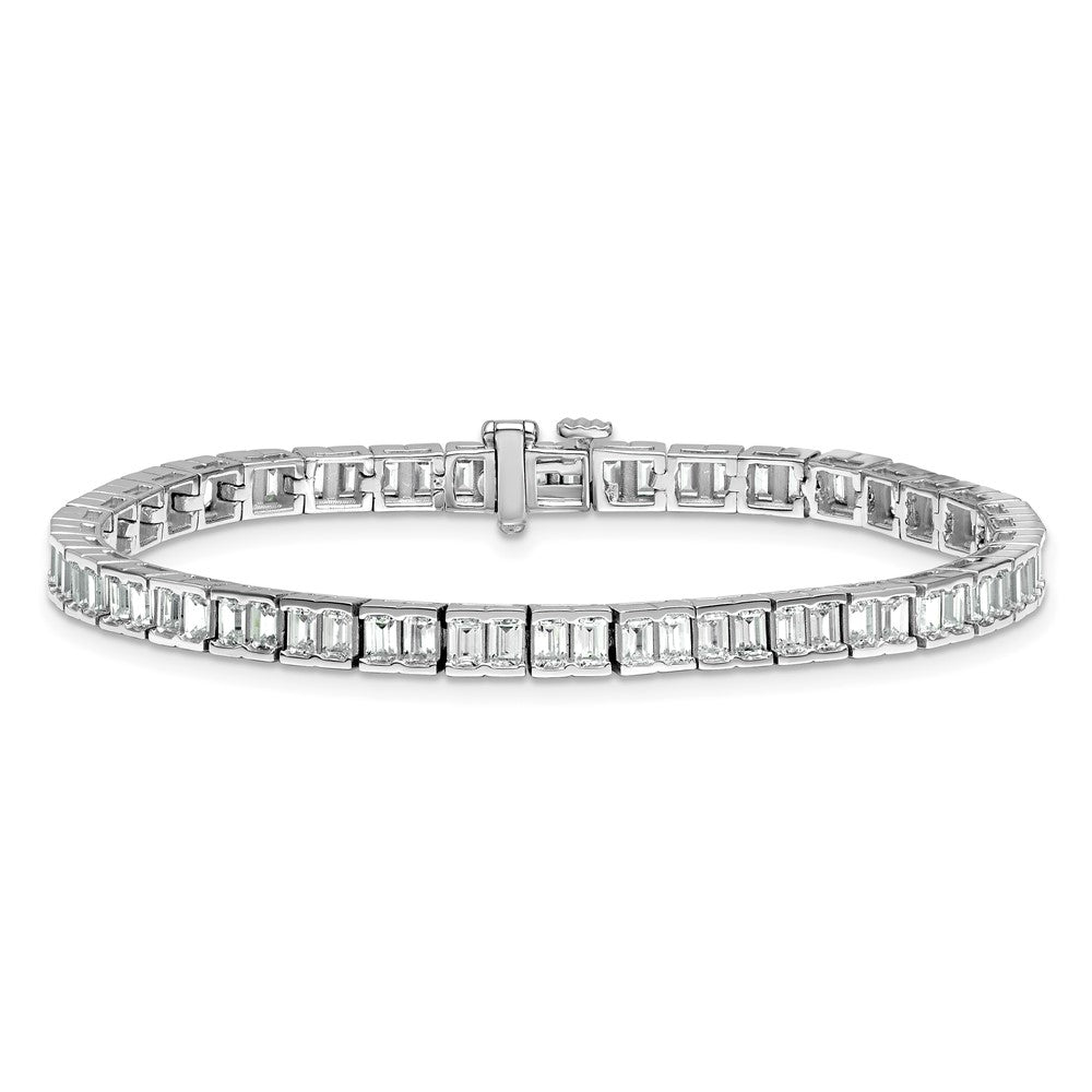 14K White Gold 7 3/8 Carat Lab Grown Diamond Vs+ F+ Emerald Bezel Set Tennis Bracelet