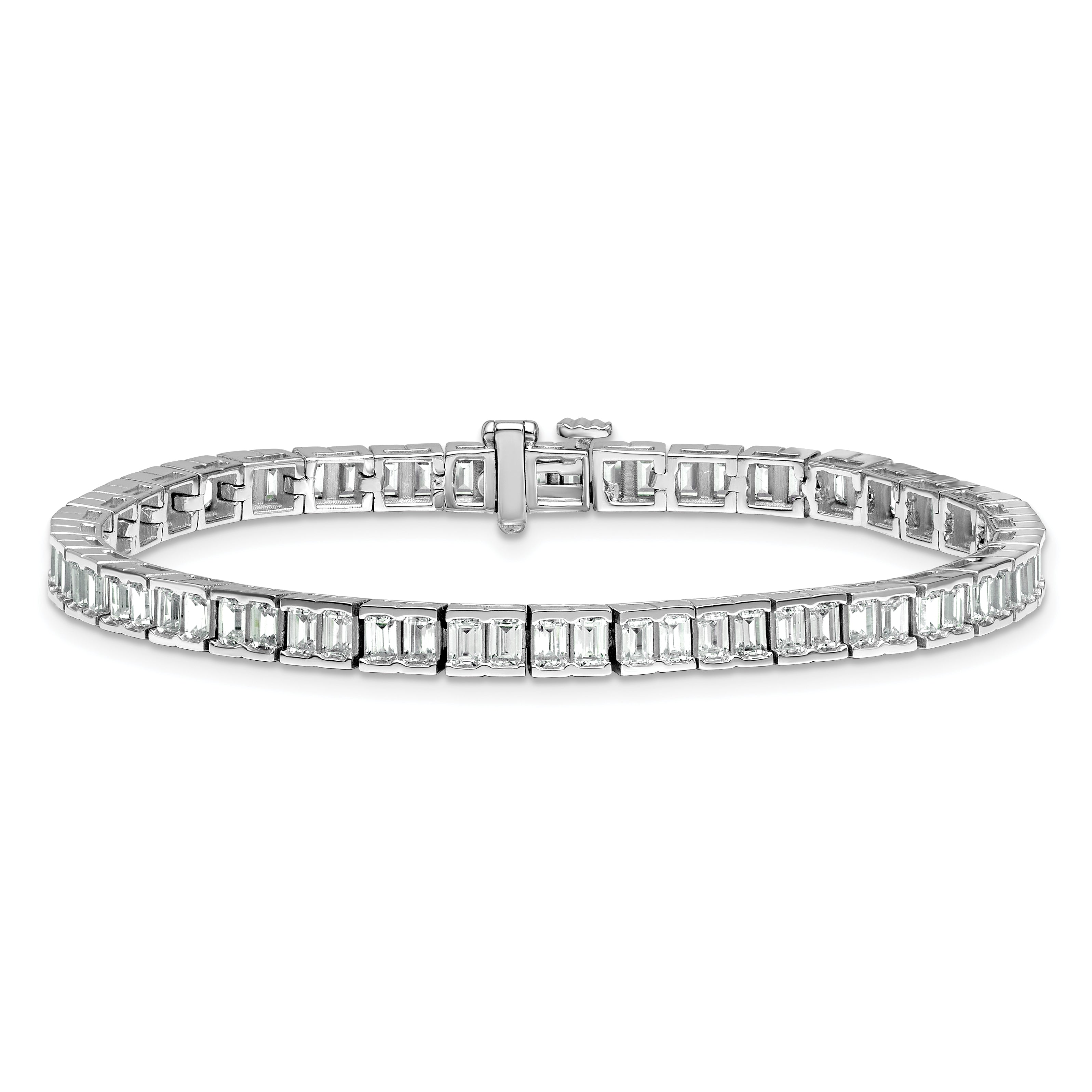 14K White Gold 7 3/8 Carat Certified Lab Grown Diamond Vs+ F+ Emerald Bezel Set Tennis Bracelet