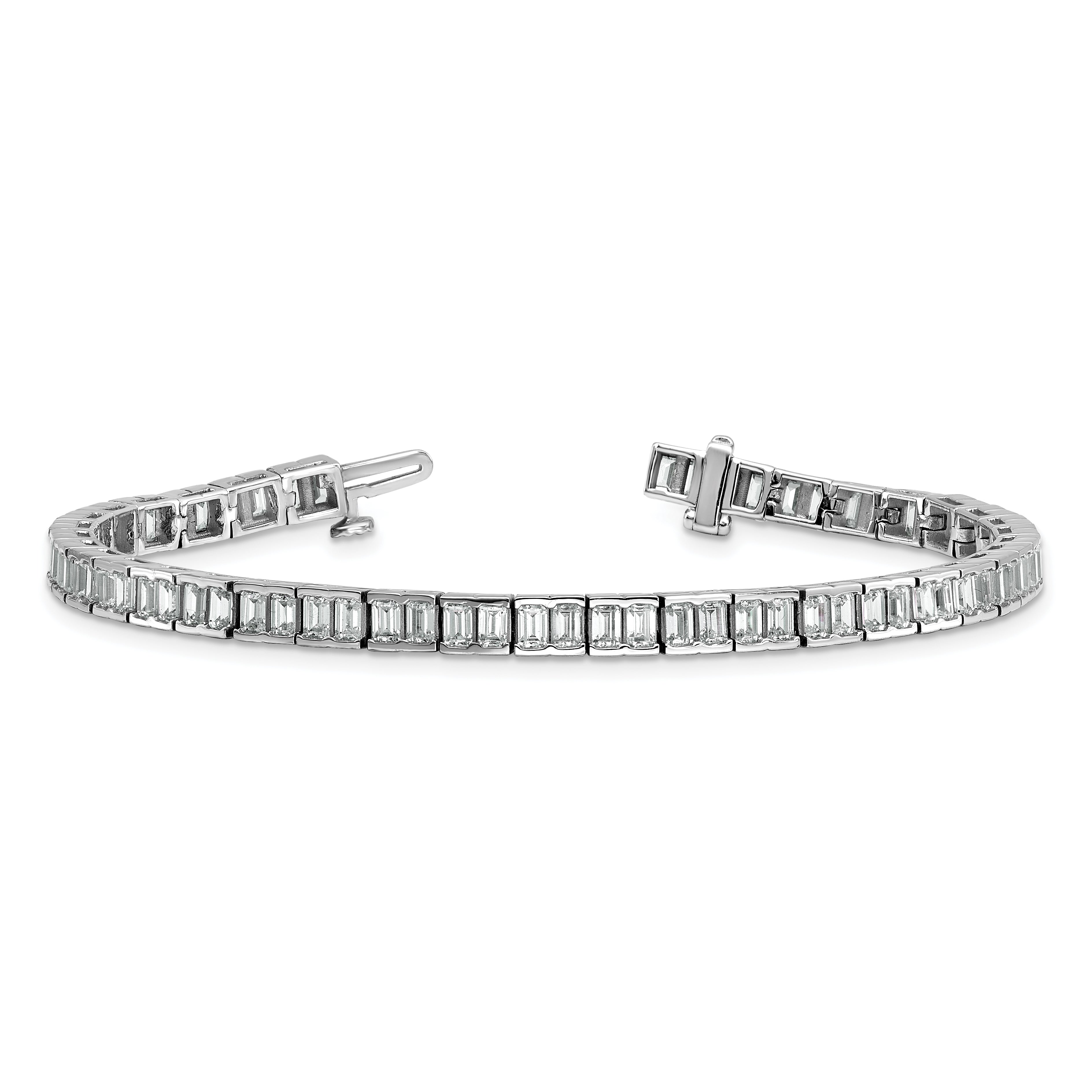 14K White Gold 7 3/8 Carat Certified Lab Grown Diamond Vs+ F+ Emerald Bezel Set Tennis Bracelet