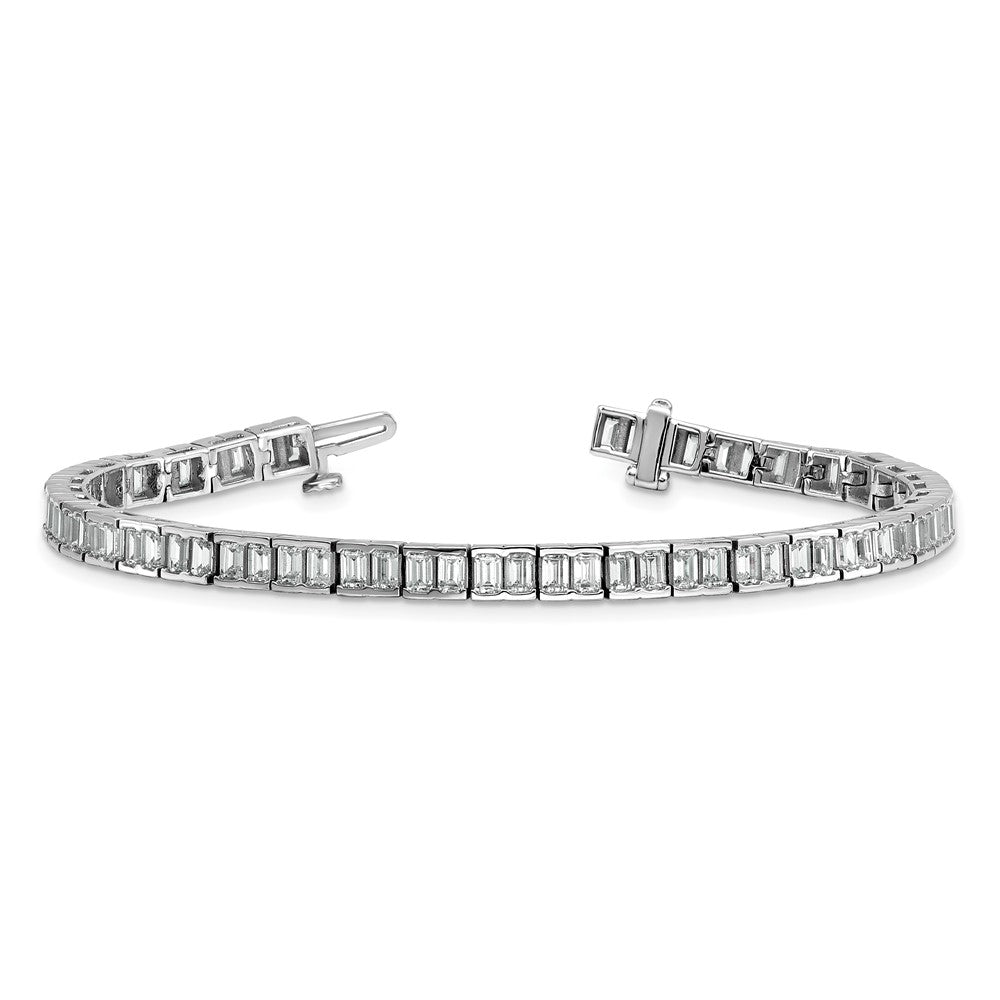 14K White Gold 7 3/8 Carat Lab Grown Diamond Vs+ F+ Emerald Bezel Set Tennis Bracelet