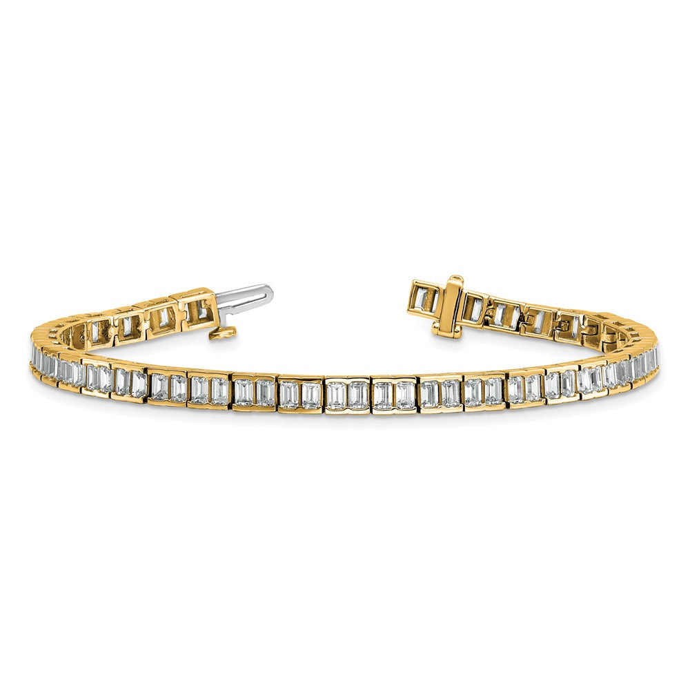 14K Yellow Gold 7 3/8 Carat Lab Grown Diamond Vs/Si+ G+ Emerald Bezel Set Tennis Bracelet
