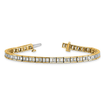 14K Yellow Gold 7 3/8 Carat Lab Grown Diamond Vs/Si+ G+ Emerald Bezel Set Tennis Bracelet