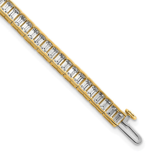 14K Yellow Gold 7 3/8 Carat Lab Grown Diamond Vs/Si+ G+ Emerald Bezel Set Tennis Bracelet