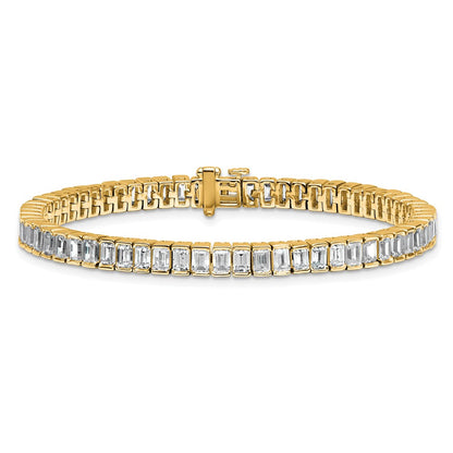 14K Yellow Gold 10 Carat Lab Grown Diamond Vs+ F+ Emerald Bezel Set Tennis Bracelet