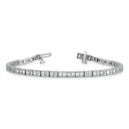 14K White Gold 7 Carat Lab Grown Diamond Vs+ F+ Emerald Bezel Set Tennis Bracelet