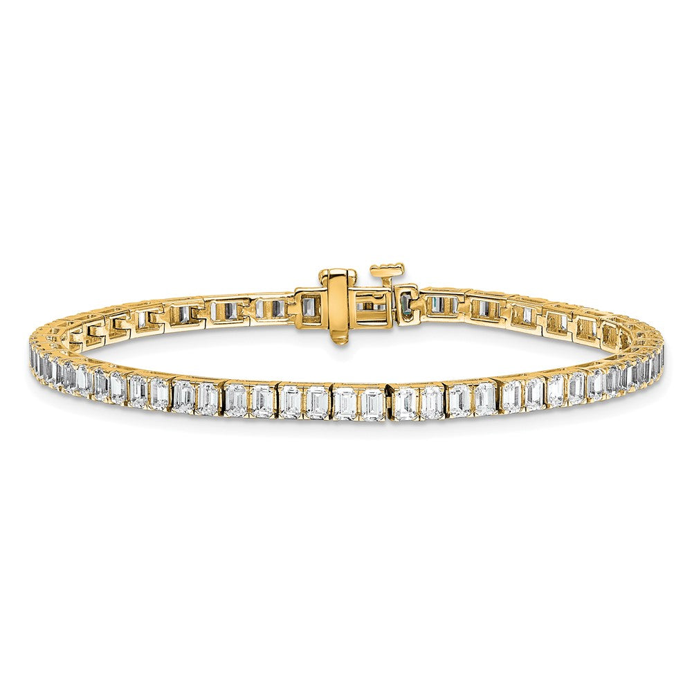 14K Yellow Gold 7 Carat Lab Grown Diamond Vs+ F+ Emerald Bezel Set Tennis Bracelet
