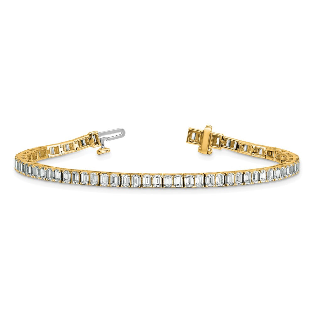 14K Yellow Gold 7 Carat Certified Lab Grown Diamond Vs/Si+ G+ Emerald Bezel Set Tennis Bracelet