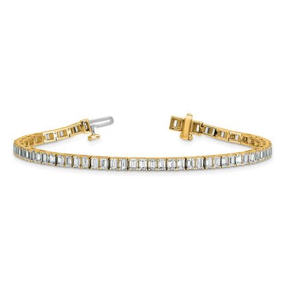 14K Yellow Gold 7 Carat Lab Grown Diamond Vs/Si+ G+ Emerald Bezel Set Tennis Bracelet