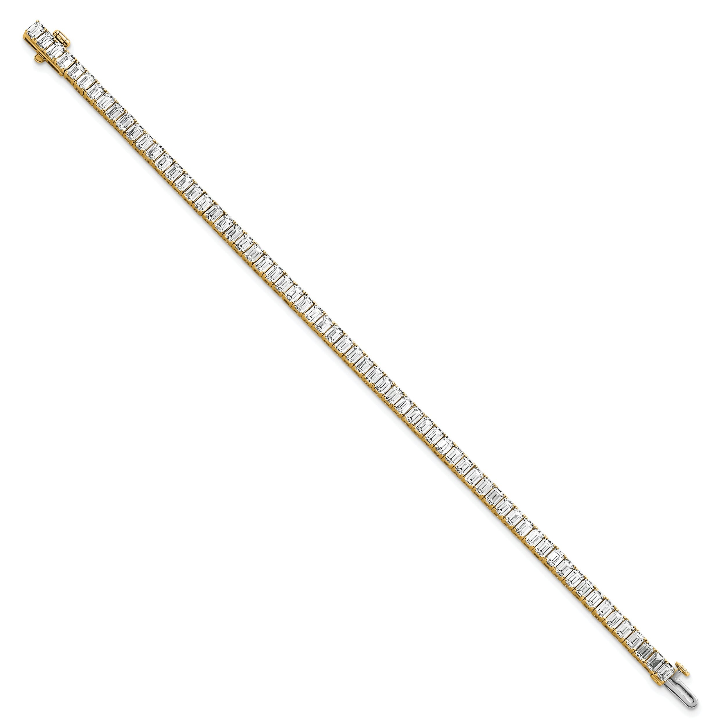 14K Yellow Gold 10 Carat Lab Grown Diamond Vs/Si+ G+ Emerald Bezel Set Tennis Bracelet