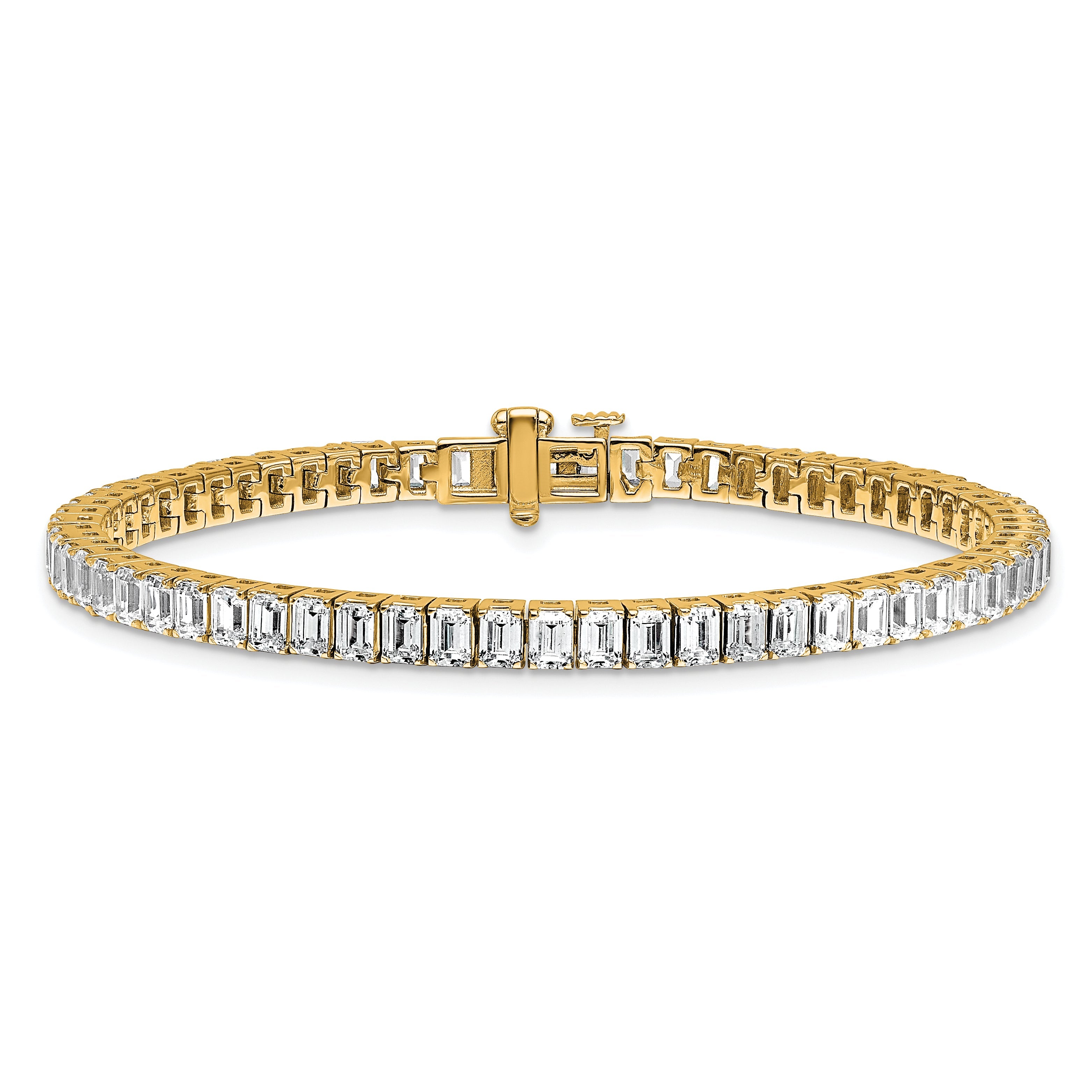 14K Yellow Gold 10 Carat Lab Grown Diamond Vs/Si+ G+ Emerald Bezel Set Tennis Bracelet