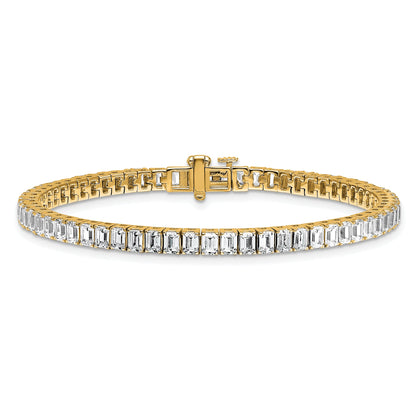 14K Yellow Gold 10 Carat Lab Grown Diamond Vs/Si+ G+ Emerald Bezel Set Tennis Bracelet