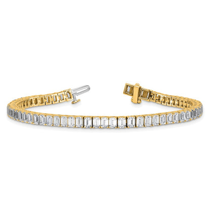 14K Yellow Gold 10 Carat Lab Grown Diamond Vs/Si+ G+ Emerald Bezel Set Tennis Bracelet
