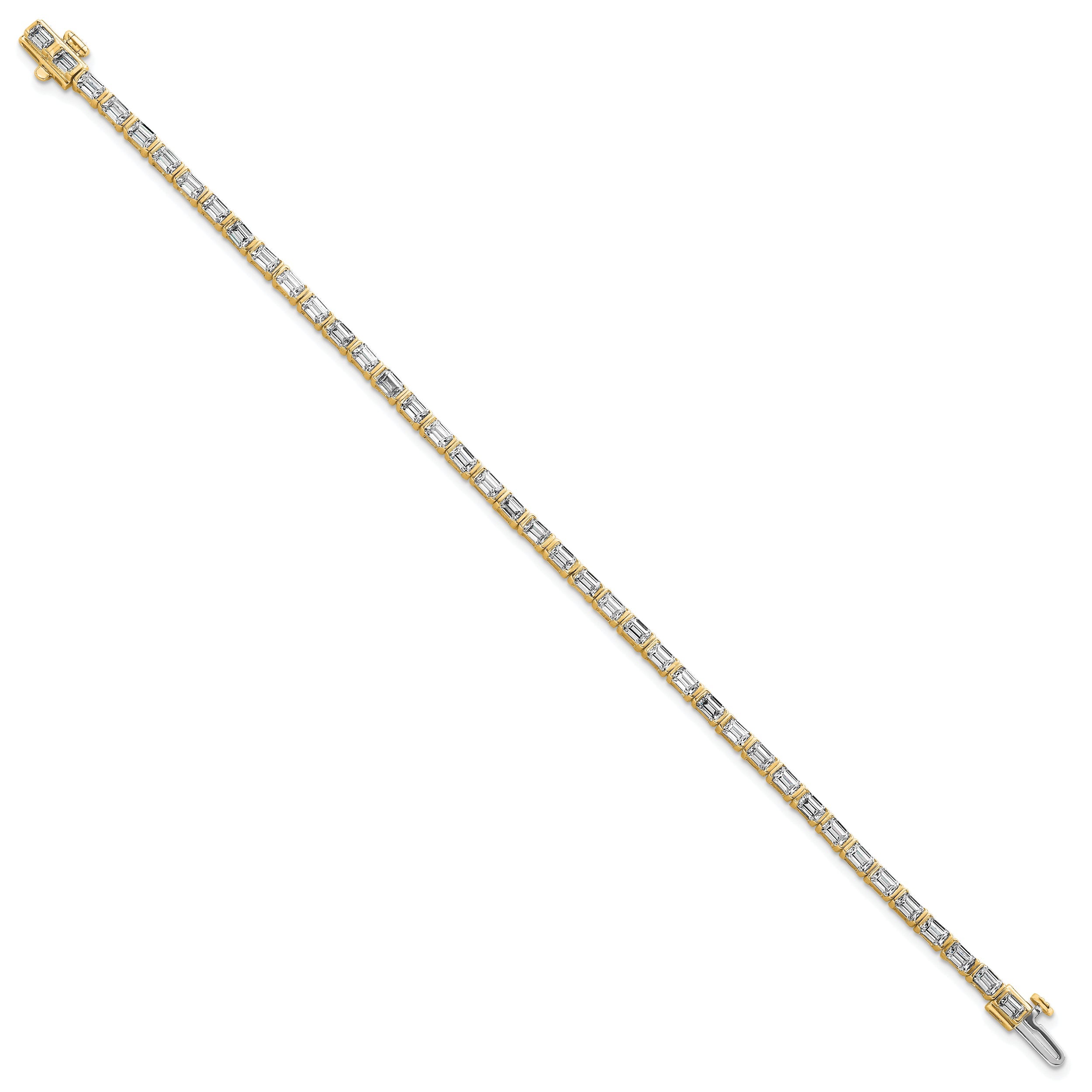 14K Yellow Gold 4 3/4 Carat Lab Grown Diamond Vs+ F+ Emerald Bezel Set Tennis Bracelet