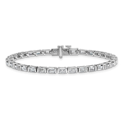 14K White Gold 7 1/2 Carat Lab Grown Diamond Vs+ F+ Emerald Bezel Set Tennis Bracelet