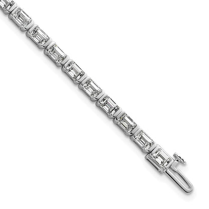 14K White Gold 7 1/2 Carat Lab Grown Diamond Vs+ F+ Emerald Bezel Set Tennis Bracelet