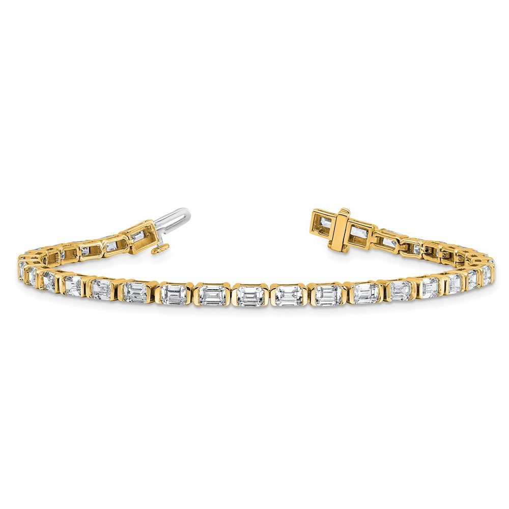 14K Yellow Gold 7 1/2 Carat Lab Grown Diamond Vs+ F+ Emerald Bezel Set Tennis Bracelet