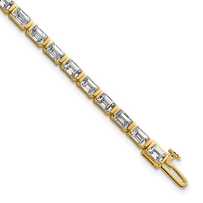 14K Yellow Gold 7 1/2 Carat Lab Grown Diamond Vs/Si+ G+ Emerald Bezel Set Tennis Bracelet