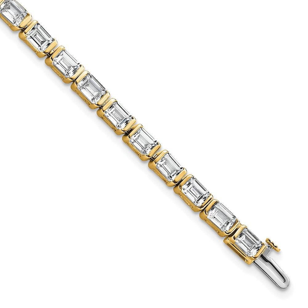 14K Yellow Gold 10 Carat Lab Grown Diamond Vs+ F+ Emerald Bezel Set Tennis Bracelet