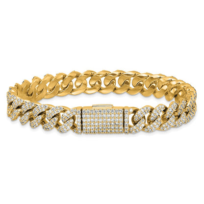 10K Yellow Gold 6 1/6 Carat Lab Grown Diamond Vs/Si+ G+ 4mm Pav‚Äö Cuban Link Bracelet