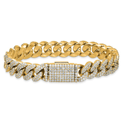 10K Yellow Gold 9 1/6 Carat Lab Grown Diamond Vs/Si+ G+ 4mm Pav‚Äö Cuban Link Bracelet