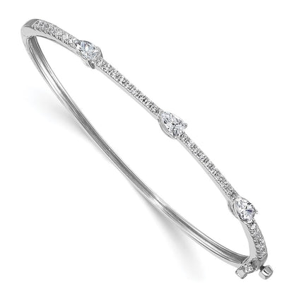 14K White Gold True Origin 1 3/8 Carat Lab Grown Diamond Vs D E F Round And Pear 6.75 Inch Bangle