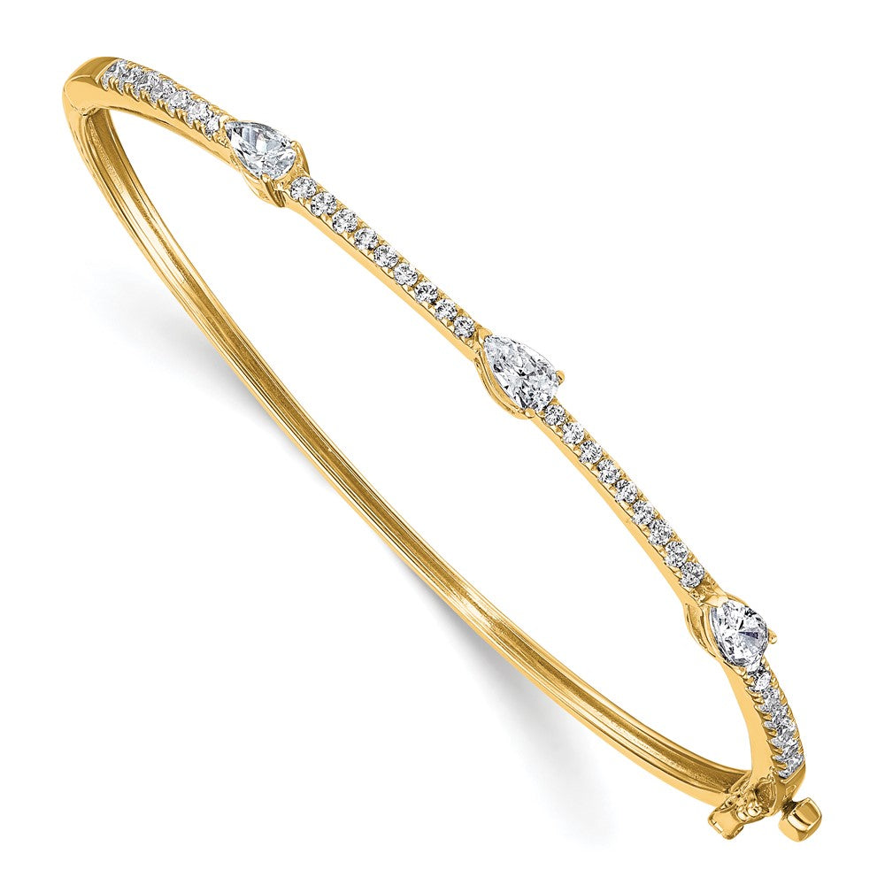 14K Yellow Gold True Origin 1 3/8 Carat Lab Grown Diamond Vs D E F Round And Pear 6.75 Inch Bangle
