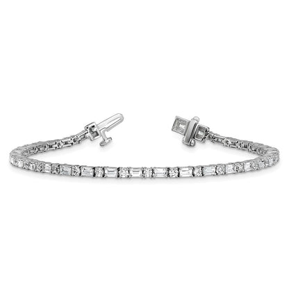 14K White Gold Vs/Si+ G+ Lab Grown Emerald And Round Diamond Tennis Brace