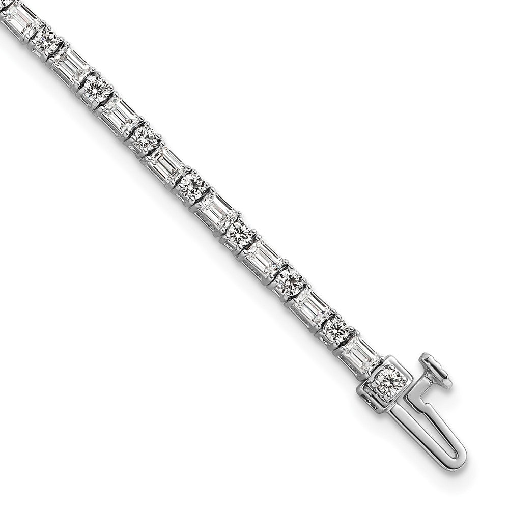 14K White Gold Vs+ F+ Lab Grown Emerald And Round Diamond Tennis Brac