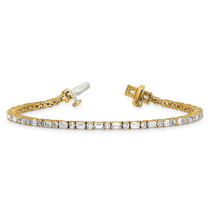 14K Yellow Gold Vs+ F+ Lab Grown Emerald And Round Diamond Tennis Bra