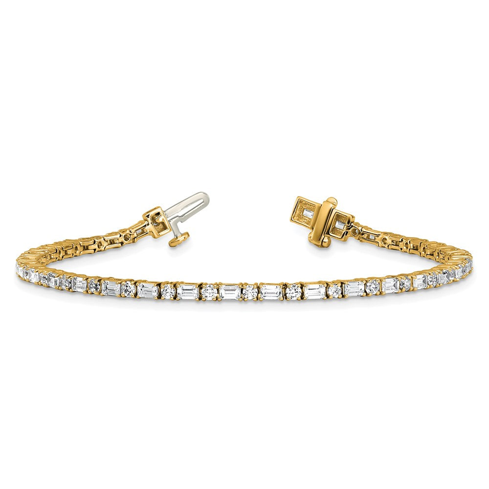 14K Yellow Gold Certified Vs Def Lab Grown Emerald And Round Diamond Tennis