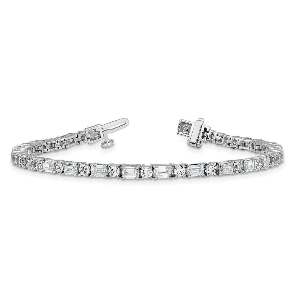 14K White Gold 7 Carat Lab Grown Diamond Vs/Si+ G+ Complete Emerald And Round Tennis Bracelet