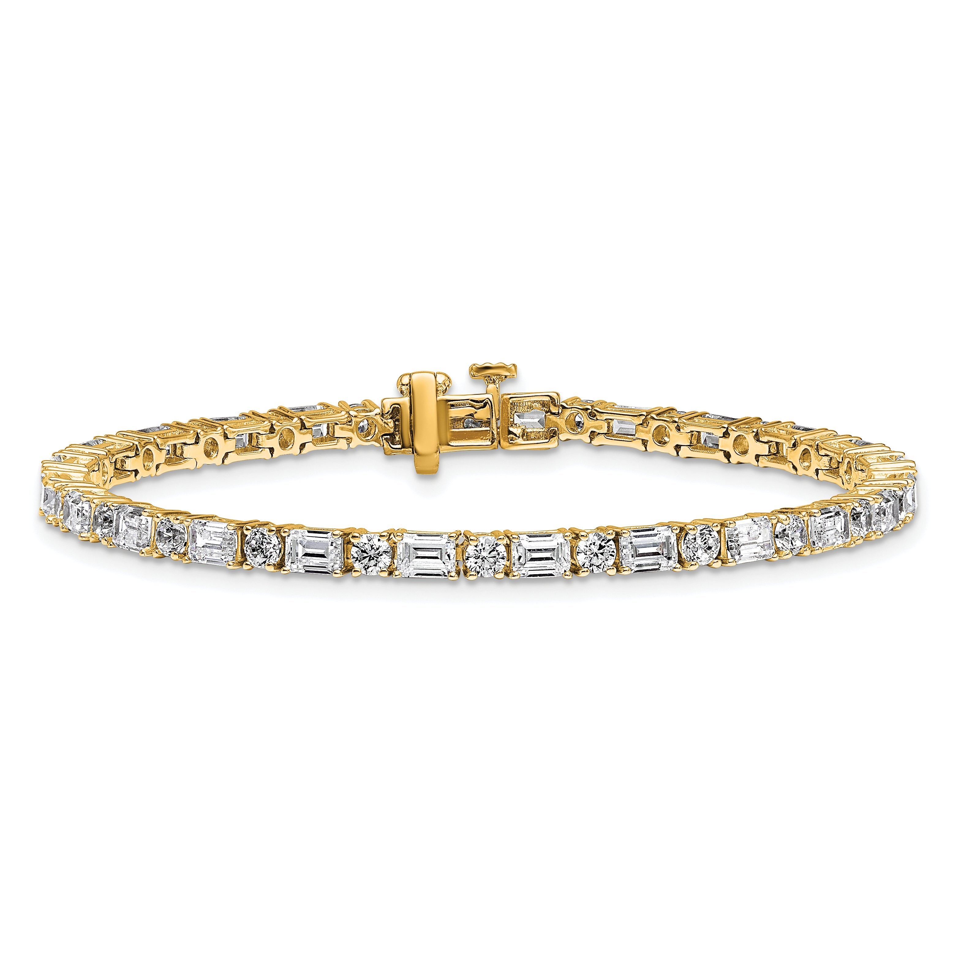 14K Yellow Gold 7 Carat Certified Lab Grown Diamond Vs/Si+ G+ Complete Emerald And Round Tennis Bracelet