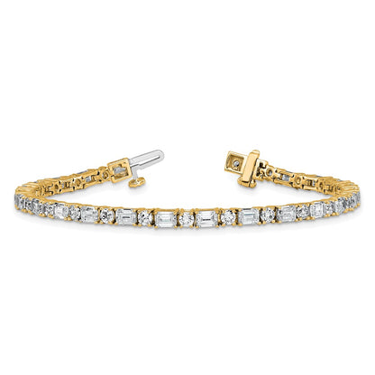 14K Yellow Gold 7 Carat Certified Lab Grown Diamond Vs+ F+ Complete Emerald And Round Tennis Bracelet