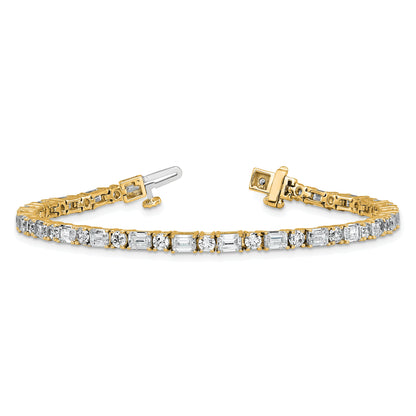 14K Yellow Gold 7 Carat Certified Lab Grown Diamond Vs/Si+ G+ Complete Emerald And Round Tennis Bracelet