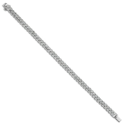 14K White Gold 10 1/2 Carat Lab Grown Diamond Vs+ F+ Complete Round Double Row Tennis Bracelet